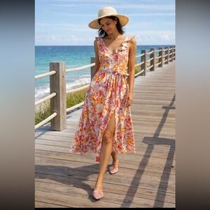 🎉LAST ONE🎉Linen Anthropologie NWT BHLDN Sadie V-Neck Fit & Flare Linen Dress S.